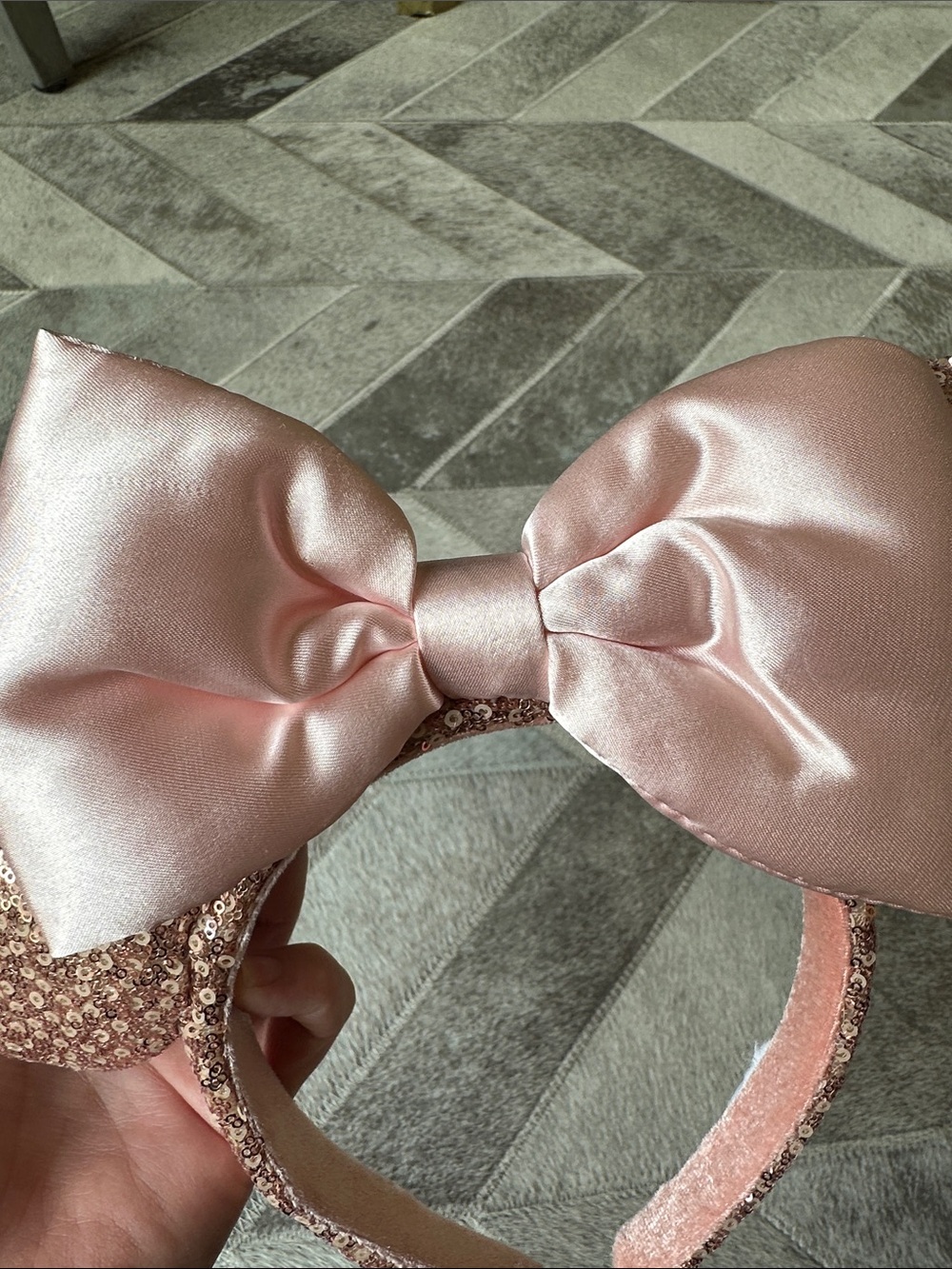 Disney Rose Gold Sequin Minnie Ears Headband with Satin Bow - Picture 3 of 4